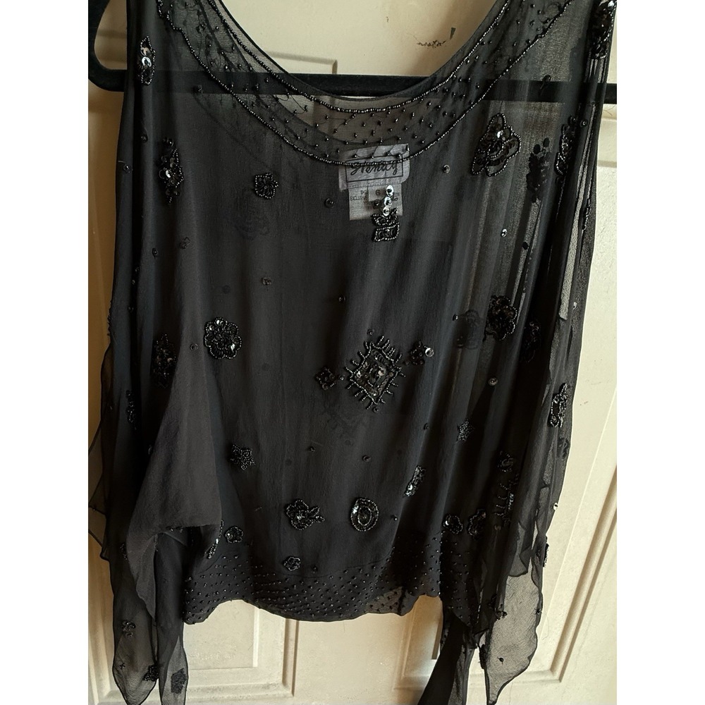 Vintage Stenay Silk Beaded Top Sheer Overlay With Sheer Open Sleeves Elegant - Picture 2 of 16